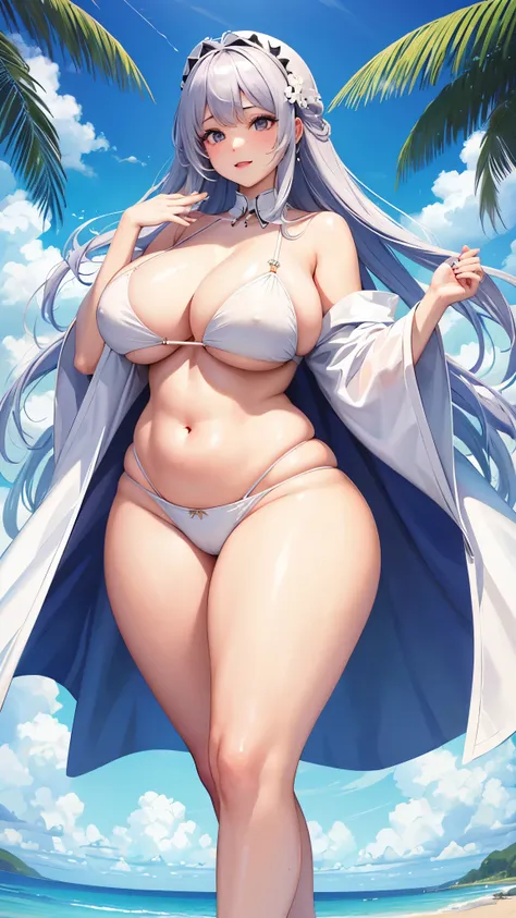 Highest quality、Plump big breasts、Thick thighs、Voluptuous body、Big Ass、Beauty、White Bikini