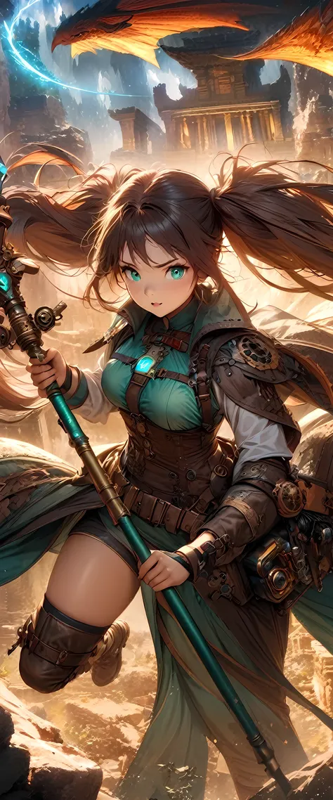 (masterpiece), (highest quality), (illustration), (super detailed), (high resolution), absurdity,1girl,Hatsune Miku as an adventurer, digital illustration, lively background, realistic lighting, best quality, vibrant colors, long flowing twin-tails, detail...