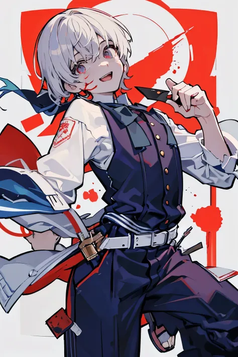 happy man with a knife and blood on his face is yandere kun