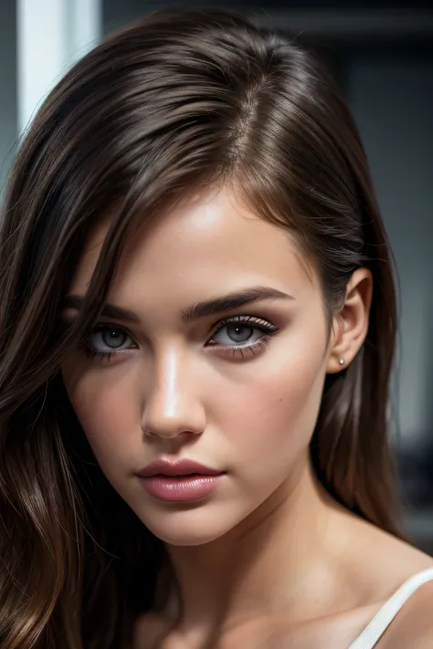 A photorealistic portrait of a stunningly beautiful A digitally created image combining the features of Lucy Hale, Madison Beer, and Gabby Westbrook. The image showcases a harmonious blend of their facial traits, capturing the essence of each celebrity whi...