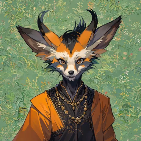 1boy, fox, black hair , two horns in the head, animal focus