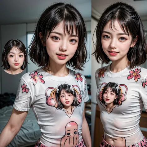 White and Bright Red, (Masterpiece 8K TopQuality:1.2) (ProfessionalPhoto:1.37) ExtremelyDetailed (((a KAWAII girls Face Printed on T-shirt:1.4)) (T shirt design) oversized t-shirt BREAK. (((NOGIZAKA FaceVariations))), Extremely Detailed very KAWAII FaceVar...
