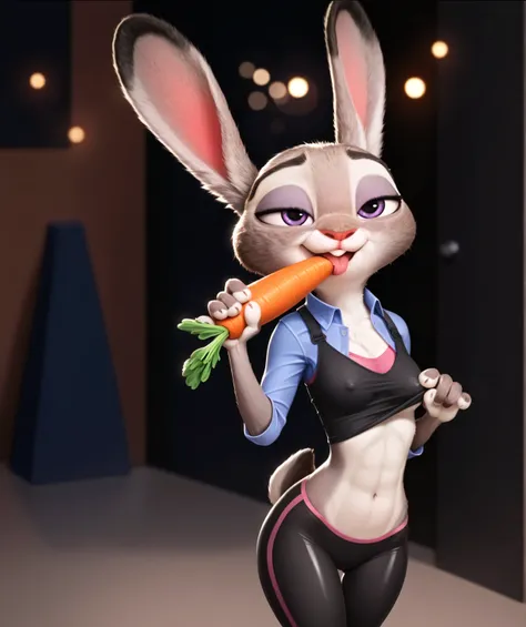 score_9, score_8_above, score_7_above, score_6_above, cinematographic,natural skin texture, hyperrealism, professional photography, depth of field, bokeh, photorealist,realist, BREAK female anthro rabbit,zootopia style,JudyHopps, half closed eyes, den in h...