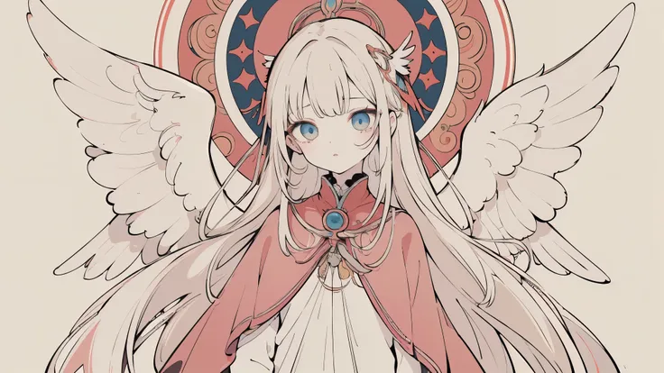 (Designed by nty:1.4),Upper body portrait of a girl, rich and colorful, rich and colorful, Yoshitaka Amano character design,Solitary,Angelic, symmetrical beautiful, Angel Wings, Gorgeous long dress, stand up, (((Solitary))), Color Matching,Clear facial fea...