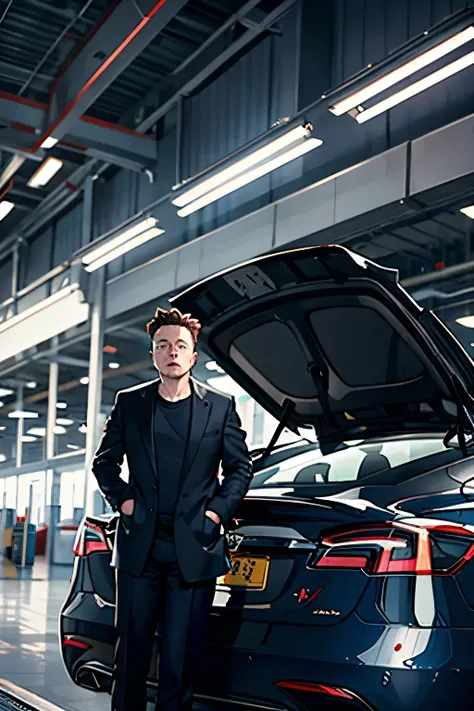 [Scene 5: Animated  [Elon Musk] near Tesla Factory] [[Elon Musk] is seen in a Tesla factory, with electric cars being assembled around him.] Narrator: "Fact 4: Elon is also the CEO of Tesla, which makes electric cars. Teslas mission is to accelerate the wo...