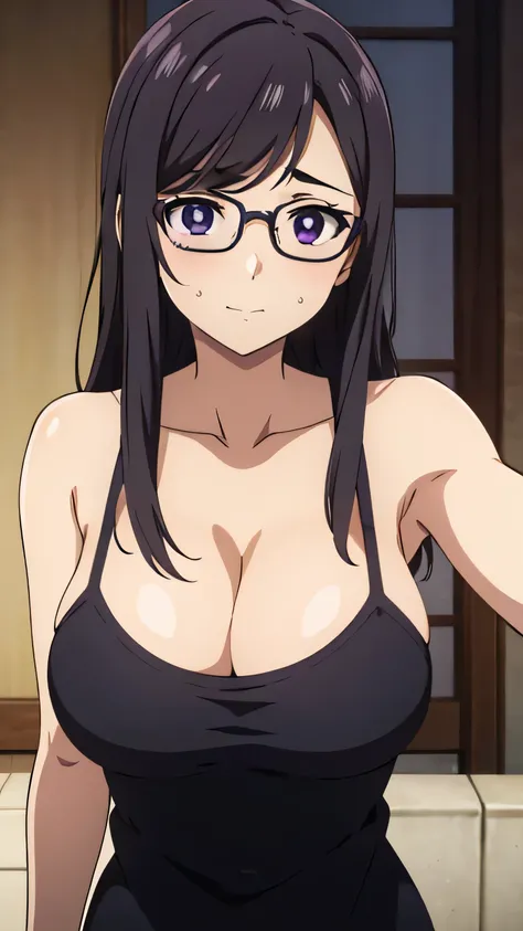 (((masterpiece))),fuyumi itadori, Anime girl characters, 1girl, solo, looking at viewer, medium hair, cleavage, closed mouth, collarbone,Naked, tall girl, horny, big ass, beautiful face,Charming,  anime visual of a cute girl, screenshot from the anime film...