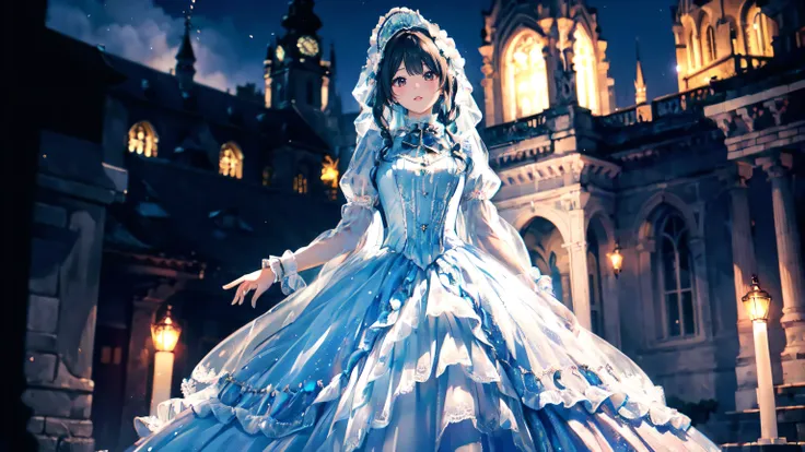 (((dress transparent dress))), (((unsurpassed gorgeous rococo victorian gown with voluminous hoopskirt and long hems, princess s...