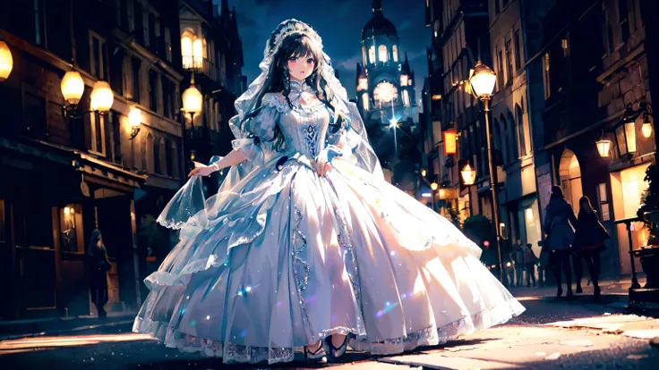 (((dress transparent dress))), (((unsurpassed gorgeous rococo victorian gown with voluminous hoopskirt and long hems, princess s...