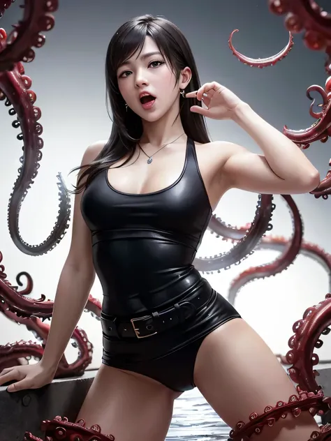 (Top Quality, Masterpiece: 1.1), (Real: 1.4), BREAK (((FF7,Tifa_lockhart))),(multiple tentacles and tifa:1.3),(multiple thick and long viscous tentacles:1.5,Surrounded by think tentacles:1.5,many thick tentacles:1.5),(A dark, barely lit torture chamber:1.3...