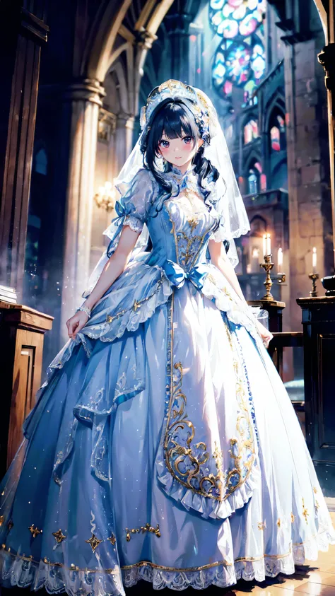 (((dress transparent dress))), (((unsurpassed gorgeous rococo victorian gown with voluminous hoopskirt and long hems, princess s...