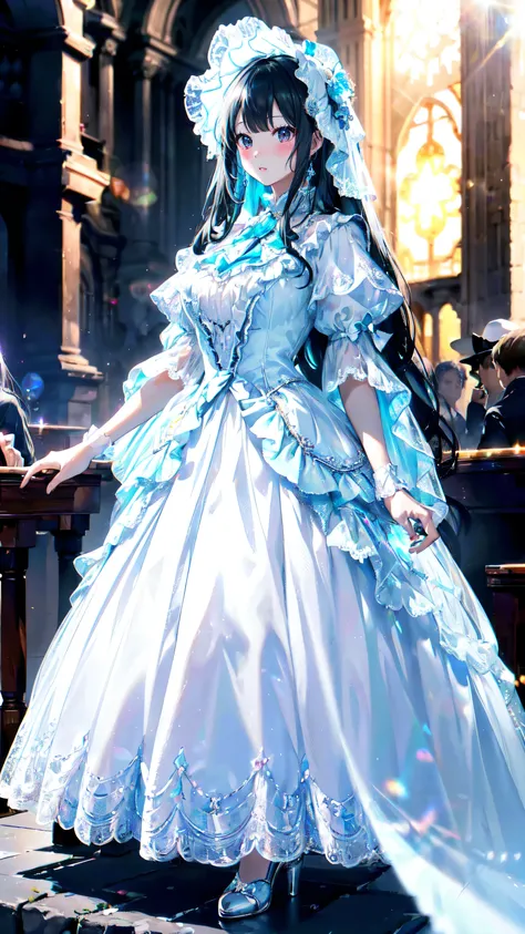 (((dress transparent dress))), (((unsurpassed gorgeous rococo victorian gown with voluminous hoopskirt and long hems, princess s...