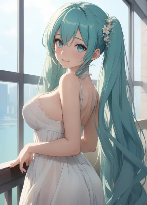 (masterpiece、Highest quality、Highest quality、Official Art、Beautiful and beautiful:1.2)、(One girl:1.3)Hatsune Miku、Twin tails,Beautiful breasts,masterpiece, super high quality, Beautiful details, Very detailed,16K, Exquisite, Absurd, High resolution, Beauti...