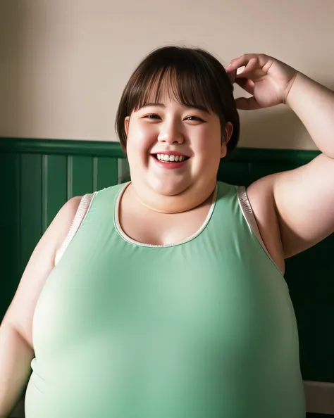 ((8K)), highest quality, 超High resolution, (Surreal)、(High resolution), 1 girl, ((Sleeveless)),Overweight, extremely fat, Chubby, ((Chuckle-Smile))