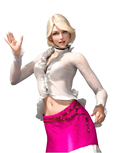 she's european, pale blonde hair, blue eyes, swedish, as a character in out run 2, of sega, 3d cg from the 2000s, jennifer, 2k, ...