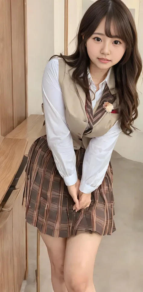 ((Highest quality, Highest quality, Raw quality)), Japanese ID, Mature Woman, ((Chubby round face around 40 years old)),  Wavy black hair with no bangs, Long Hair:1.65, Big twin ponytail:1.79, Flashy makeup, Fuller lips, Sexy Gaze, Cute Uniform, ((dressing...