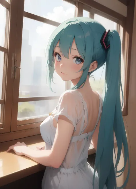 (masterpiece、Highest quality、Highest quality、Official Art、Beautiful and beautiful:1.2)、(One girl:1.3)Hatsune Miku、Twin tails,Beautiful breasts,masterpiece, super high quality, Beautiful details, Very detailed,16K, Exquisite, Absurd, High resolution, Beauti...