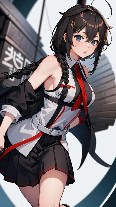 shigure kai 3 kancolle sleeveless black thimble glove black skirt braid 8k high resolution insanely detailedinsanely detailed ey...