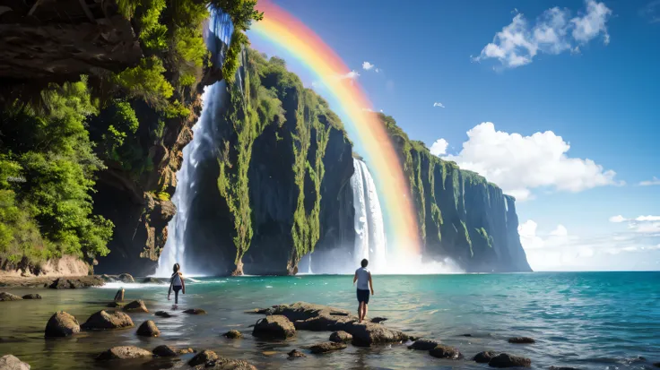 Rainbow misty waterfall、Fantasy and beautiful scenery、Fantasy、8K,