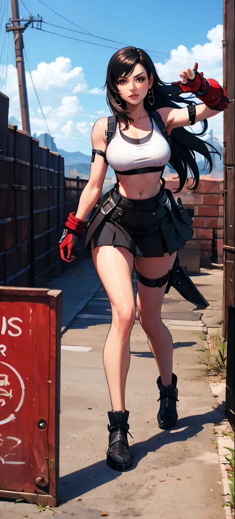 (tifa lockhart) 1 girl, facing the front, going, coming in the direction of the camera, going para a câmera, facing the front go...