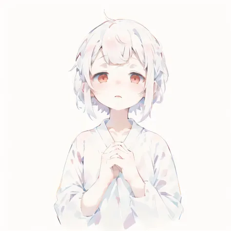 anime girl with white hair and red eyes standing in front of a white background, cute girl anime visuals, soft anime illustratio...