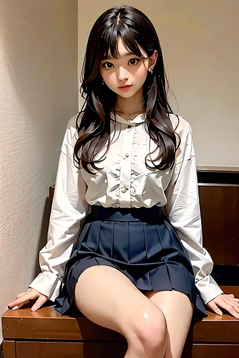 Medium Hair、blouse、Pleated skirt