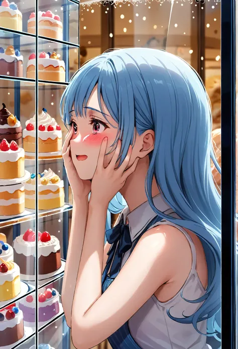 masterpiece, best quality, extremely detailed, (illustration, official art:1.1),adorable face、 1 girl ,(((( light blue long hair)))),pale blue hair,, long hair ((blush)) , cute face, big eyes, masterpiece, best quality,(((((a very delicate and beautiful gi...