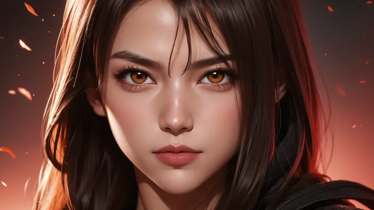 Immerse yourself in the world of game art with this visually diverse and creative half-length photo of a 20-year-old girl, featuring a close-up of her detailed eyes and large breasts.