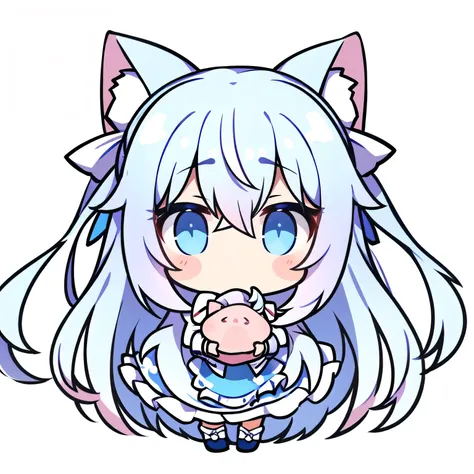 masterpiece,best quality,girl,Long hair,Pig head,Messy hair,Blue and White Ombre Hair,White background,Narcissistic expression,A frivolous expression,A dismissive expression,详细的girl头像,Third view,9 emoticons,Looking up,perspective