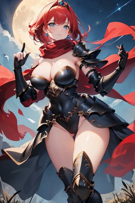 (Beautiful woman), full body, (grassland background), (detailed background), (fantasy art), (skimpy armor:1.2), (half body armor), (boot and gauntlet armor), (shoulder plate), smile, (holding a weapon:1.2), (red hair), (wavely hairstyle), (highest quality)...