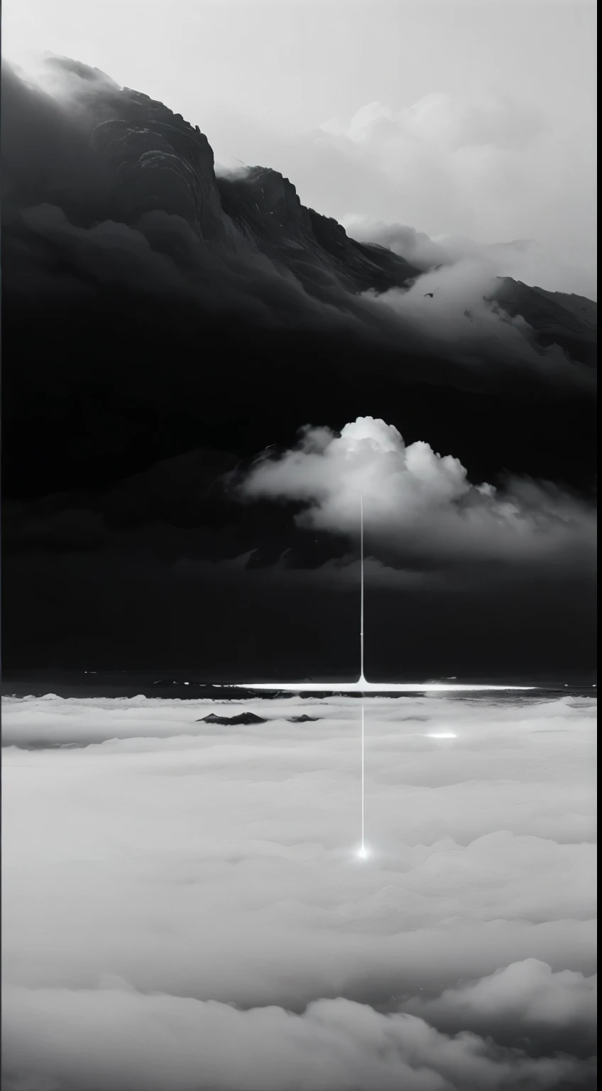 The Silent Cloud Within，Minimalist black and white poster，Abstract Art，Apocalyptic foggy landscape，Award-winning works，Award-winning