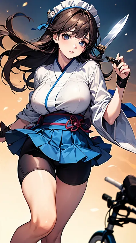 （Very delicate and beautiful：1.2）super model,,Beautiful breasts,voluptuous,【bike shorts】,,【3girls】,,Highest quality, High resolution, 8K,Kick in a hurry.mini skirt,Japanese Lolita,knife,Blue Flame