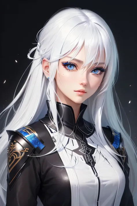 Kizi, White hair blue eyes, very detailed, semi realistic anime style, 