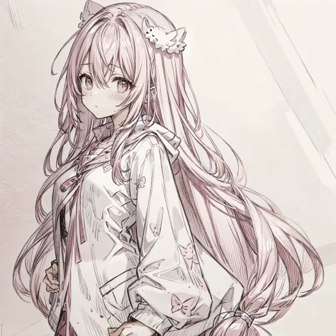 masterpiece, best quality, sketch, Pink Hair,masterpiece, best quality, faint blush, Cardigan,Upper Body,cute