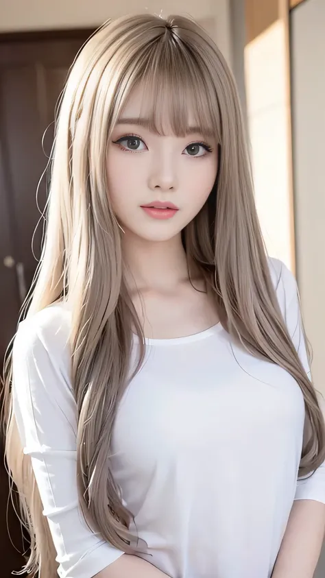 silver shiny hair、super long straight silky hair、dazzling blonde, super long, silky hair、16 year old cute little beautiful face、...