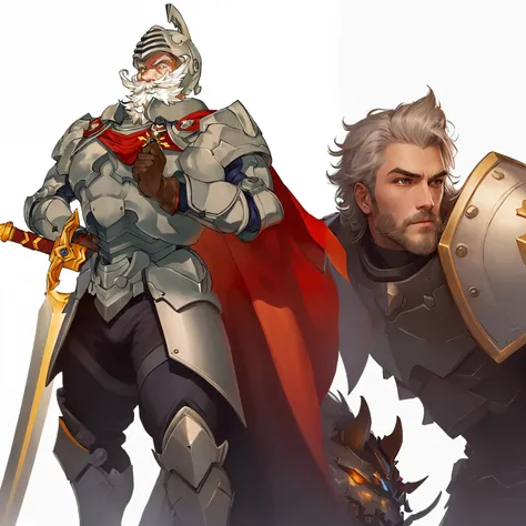 Wearing armor、Close-up of cartoon character holding sword, noble, Mecha-style Greek god, Reinhardt in Overwatch, a human Male Paladin, Overwatch Winston, elder, Official Character Art, Male Paladin, ganondorf, Rough Portrait of Odin, Arsene Lupin as a Pala...