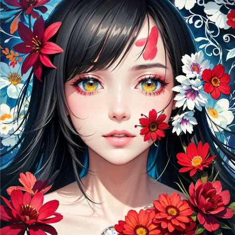 Black Star Red and White Style、(((stylish fashion))), 8K Quality、Intense watercolor, Detailed watercolor art, Watercolor splash, Surreal, avant-garde pop art, Beautiful and expressive paintings, Beautiful artwork illustration, Very colorful tones, wonderfu...