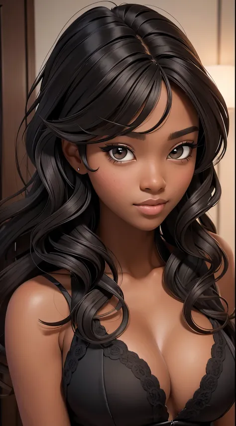 (masterpiece, best quality), deep ebony 1girl, beautiful face, wavy hair