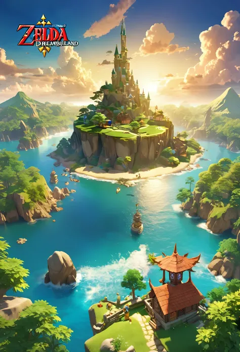 The Legend of Zelda, Dreaming Island, Official Fan Art, First Grand Prize Winner, Fantasy adventure RPG, Charming character, Full 3D CG, Optimized Octa Rendering, Aesthetic posters that attract new players, 