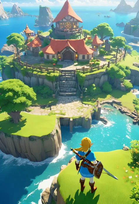 The Legend of Zelda, Dreaming Island, Official Fan Art, First Grand Prize Winner, Fantasy adventure RPG, Charming character, Full 3D CG, Optimized Octa Rendering, Aesthetic posters that attract new players, 