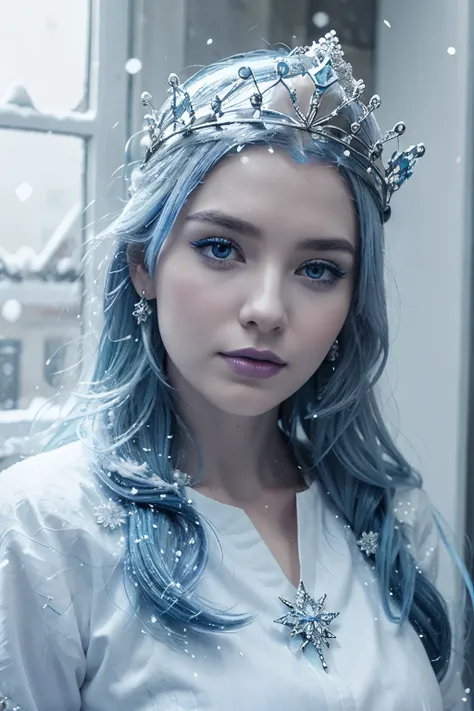 Snow Queen with iridescent crown , more blue and white shades 