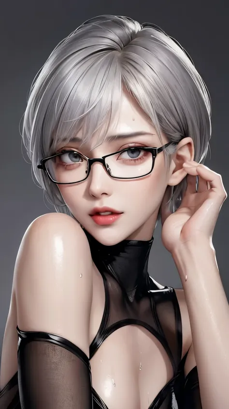 ridiculous resolutions, super detailed, highest quality, figure, 8k, ultra-high resolution, grayish-grey hair、pixie short、amount...