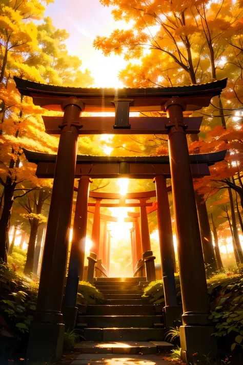 light，shine，torii，sun，streaks of light，high resolution, high resolution, 8k, masterpiece 2:1,