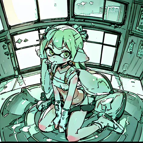 masterpiece, hand-drawn, pop illustrations, pop colors, pastel colour, colorful, ((from above))、 ((splatoon girl:1.2)), high sch...