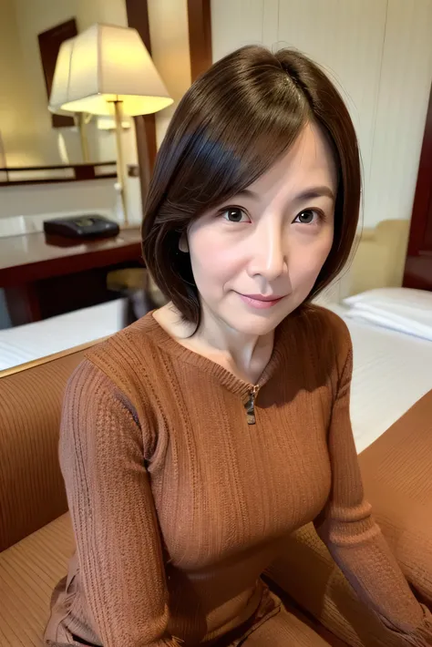 (Highly realistic photos, High resolution, Detailed face, Fine grain, Different angles) Japanese women, 40 years old, Cute face, Mr.々Body type, Mr.々Hair style, Tight clothing, ((Hotel Rooms))、(Blur the background)、((View your viewers))