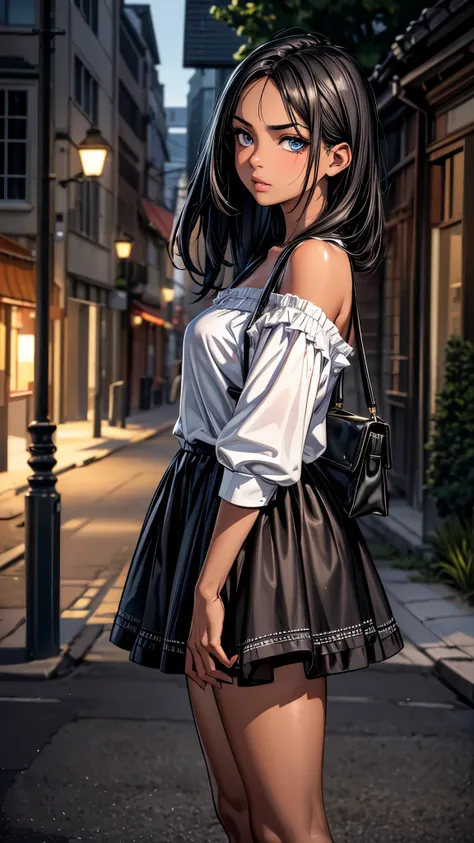 (from side2.0),beautiful detailed eyes, beautiful detailed lips, extremely detailed eyes and face, longeyelashes, 1 girl, face close up, outside the countryside,16 years old, sweat, (dark skin color),(very short black hair),displeased, sulky, casual fashio...