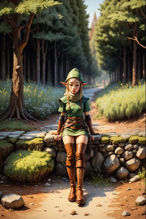 ((un elfo beautiful con traje capucha verde, leather boots, belt, de The Legend of Zelda:1.5)), magical scene, beautiful bosque florido, with forest animals, (Best Quality, 4k, 8k, high resolution, Masterpiece:1.2), ultra detailed, (realist, photorealist, ...