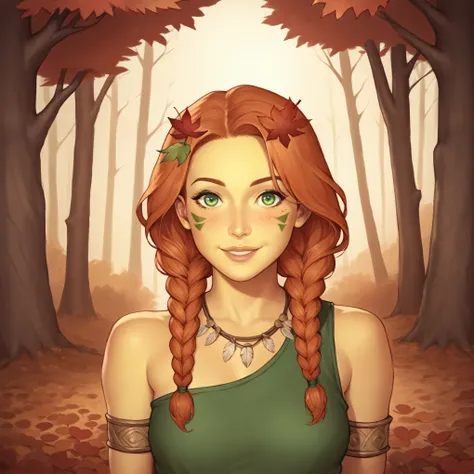 (((beautiful, high quality, perfect eyes, comics style, semi-realistic, detailed face))), bust shoot, score_9, score_8_up, score_7_up, | solo, 1 woman, skinny, 19 years old, ((pale yellow skin)), high cheekbones, perfect round mint green eyes, (wood nymph)...