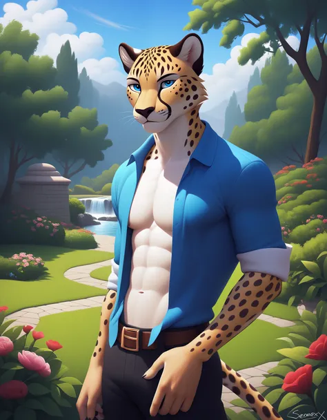 score_9, score_8_up, score_7_up, source_furry, rating_safe, by sigma_x, anthro, solo, male, wolf, white body, blue eyes, cheetah...