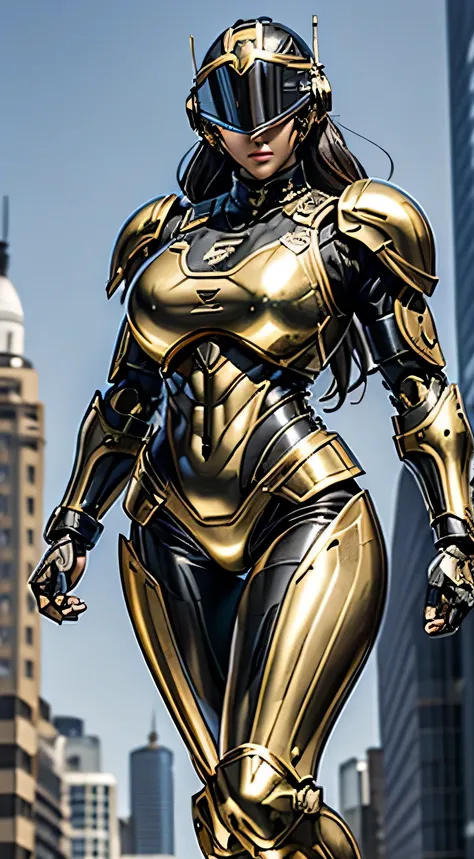 Female Robocop Solo、Bright outdoors、strong light source、8K, high quality, masterpiece, 最high quality, Crisp contrast、Very detailed、Full body armor、Very large armor、Helmet covering the head、Clear photos、His eyes are hidden by thin straight goggles:1.3、The l...