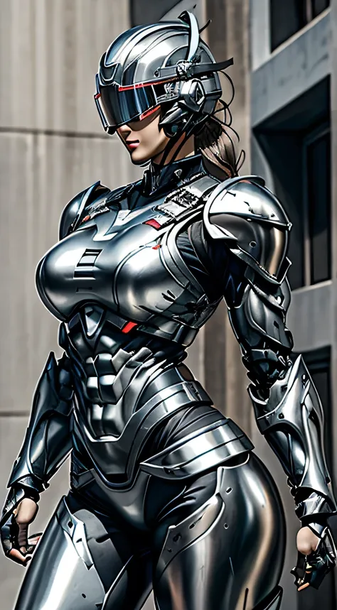 female robocop solo、bright outdoors、strong light source、8k, high quality, masterpiece, 最high quality, crisp contrast、very detail...